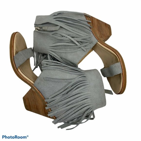 Koolaburra Piaz II Fringe Leather Open Toe Sandals Heron Gray Shoes Women’s Sz 7 - Picture 2 of 10